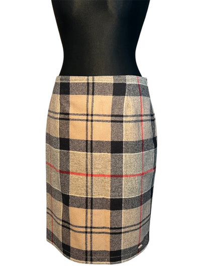 Vintage Rock Barbour Gr. 36 S Nebit Pencil Skirt Dress Tartan kariert 100 % Wolle Blau Grau Rot