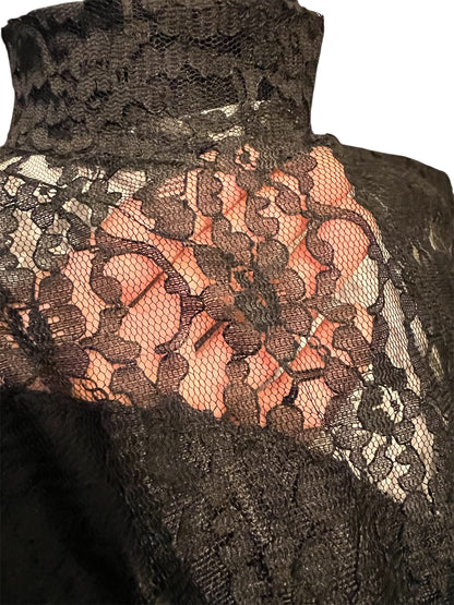 True Vintage 80s Spitzentop Schwarz Transparent | High Neck | Handmade Unikat Gr. 38