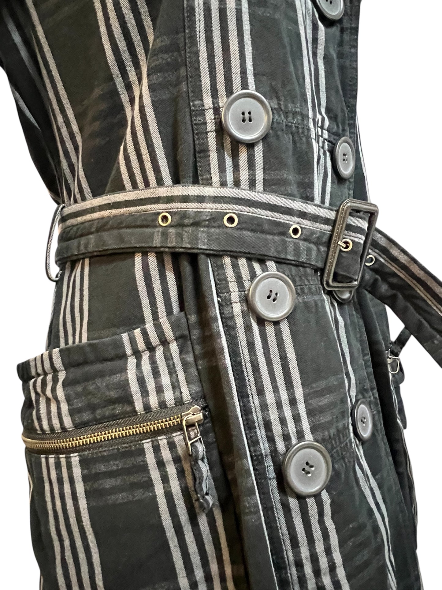 Vintage Y2K Trenchcoat M Schwarz/Grau kariert • Gestepptes Futter • Taillengürtel • EastWest