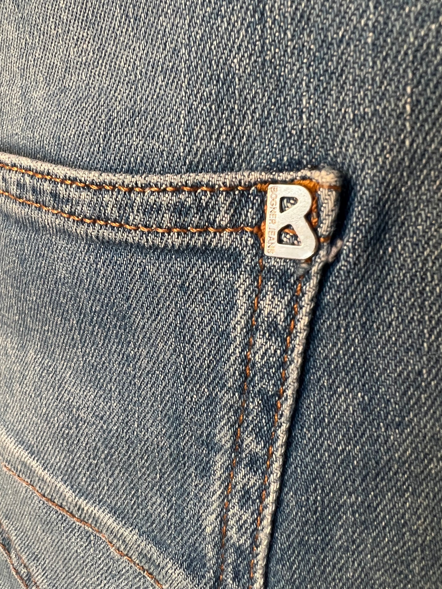 Bogner Jeans Damen W29 L32 M 38 /40 Blau Mid Waist Tapered Logo Premium Denim