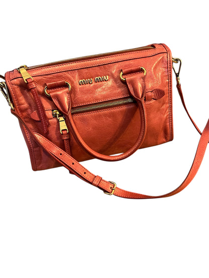 Miu Miu Vitello Shine Schultertasche Himbeer Peonia Leder Designer Bag Original