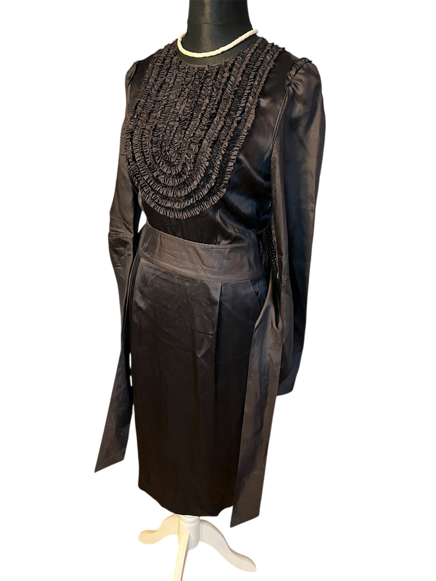 Vintage Kleid By Malene Birger Gr. 38 Elinoa 100 % Seide Schwarz Perlen Knöpfe Taillengürtel