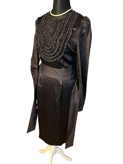 Vintage Kleid By Malene Birger Gr. 38 Elinoa 100 % Seide Schwarz Perlen Knöpfe Taillengürtel