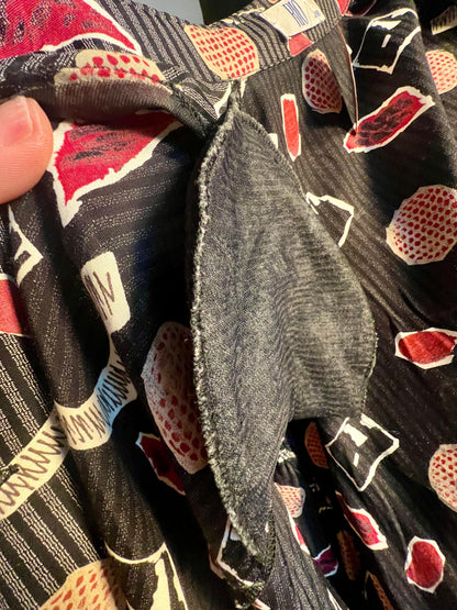 Vintage 80s/90s Oversize Bluse Rio Gr. 48 | Schwarz Grau Rot | Viskose | Statement Pattern