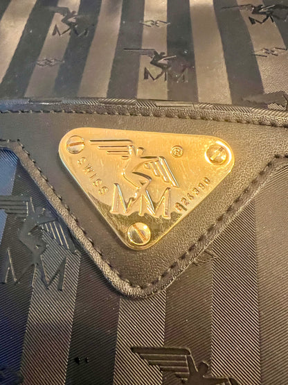 Vintage Mollerus Tasche Modell 624390 • Schwarz/Gold • Logo Emblem • Große Schultertasche