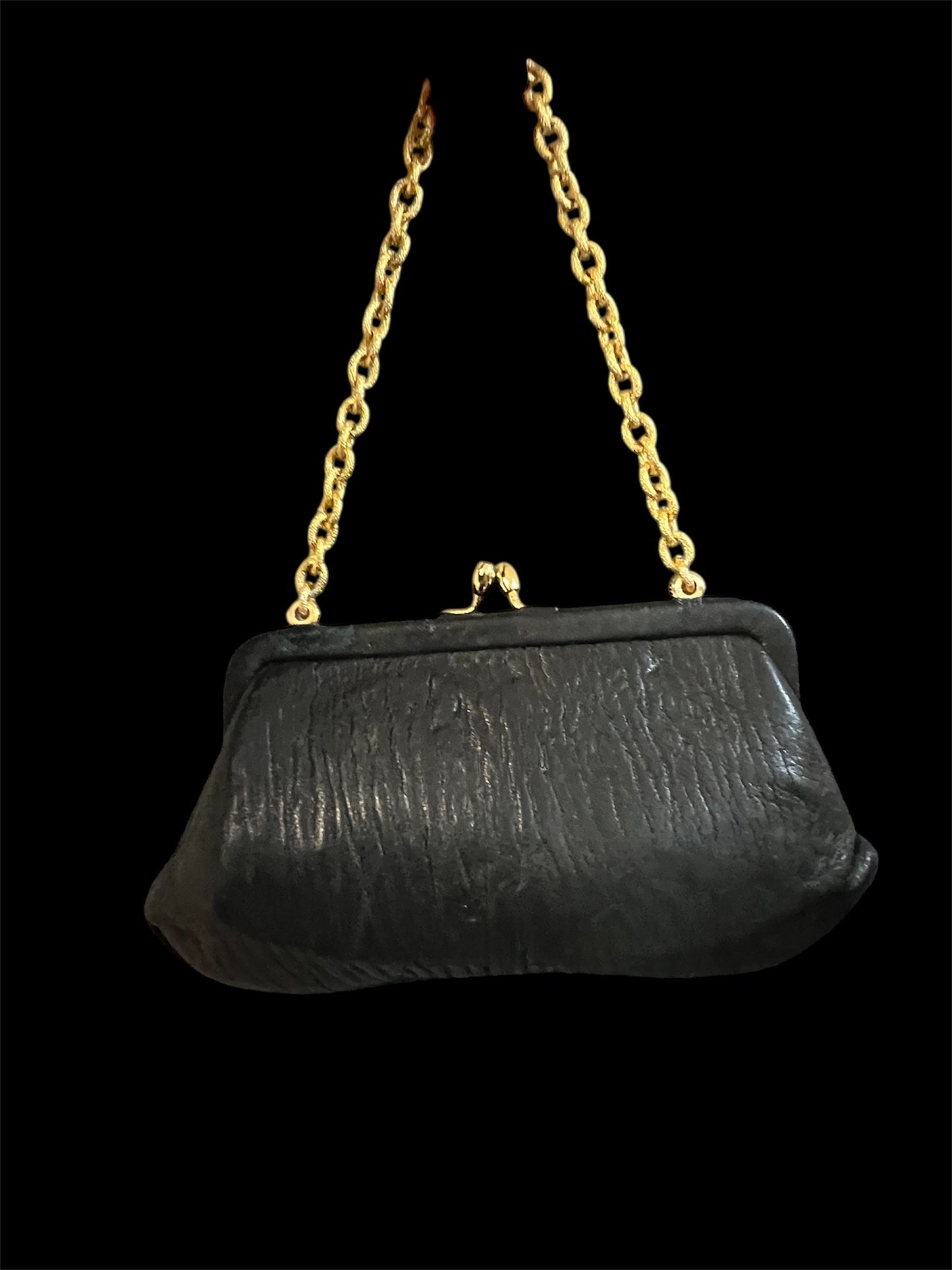 Vintage Mini-Clutch | schwarz & gold | edle Struktur | Handgelenk | Top-Zustand