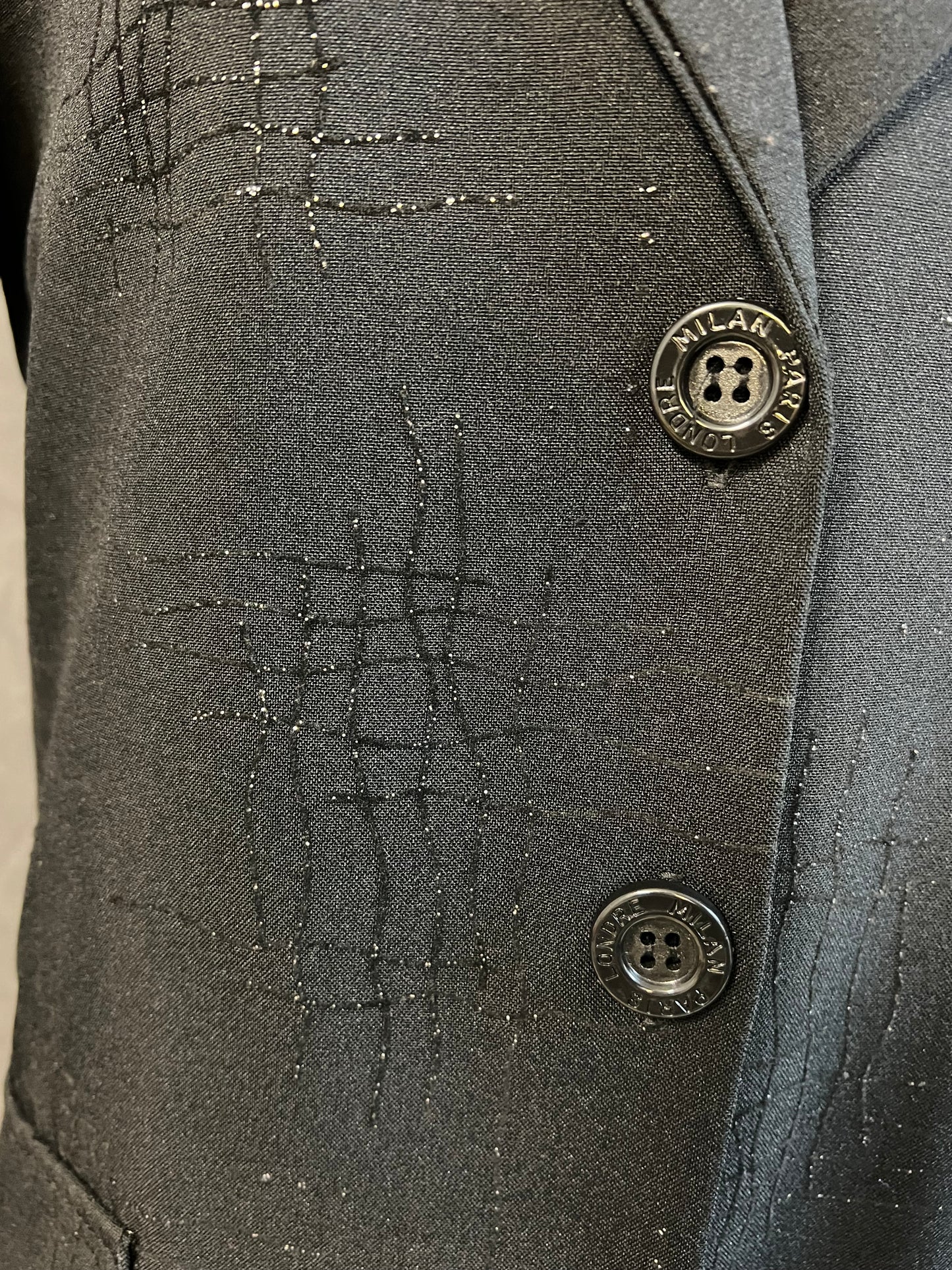 Vintage Longblazer Jenny Paris | 90s / Y2K | schwarz mit Glitzer-Gitter | figurbetont | DE 38