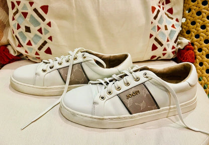 JOOP! Sneaker Leder Weiß Beige Gold Gr. 38 Designer Clean Girl Old Money Trend Premium Turnschuhe