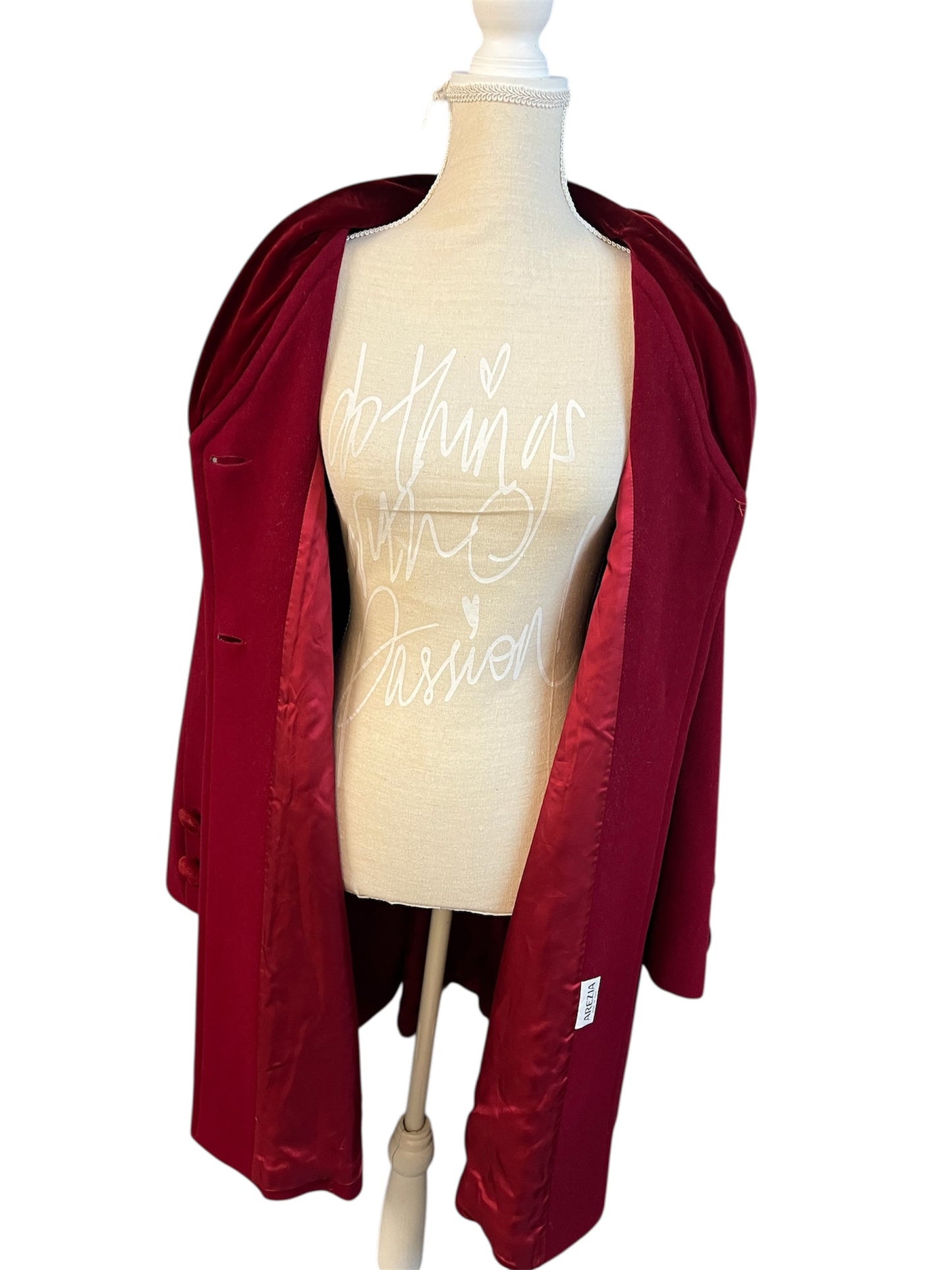 Vintage Arezia Mantel Wolle Kaschmir Weinrot Gr 44 XL Luxus Italien