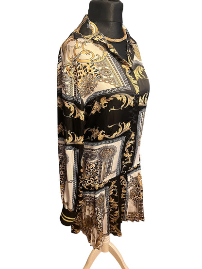 Take Two Kleid S 36 Barock Gold Schwarz Leo Print Italy Vintage Y2k Blusenkleid