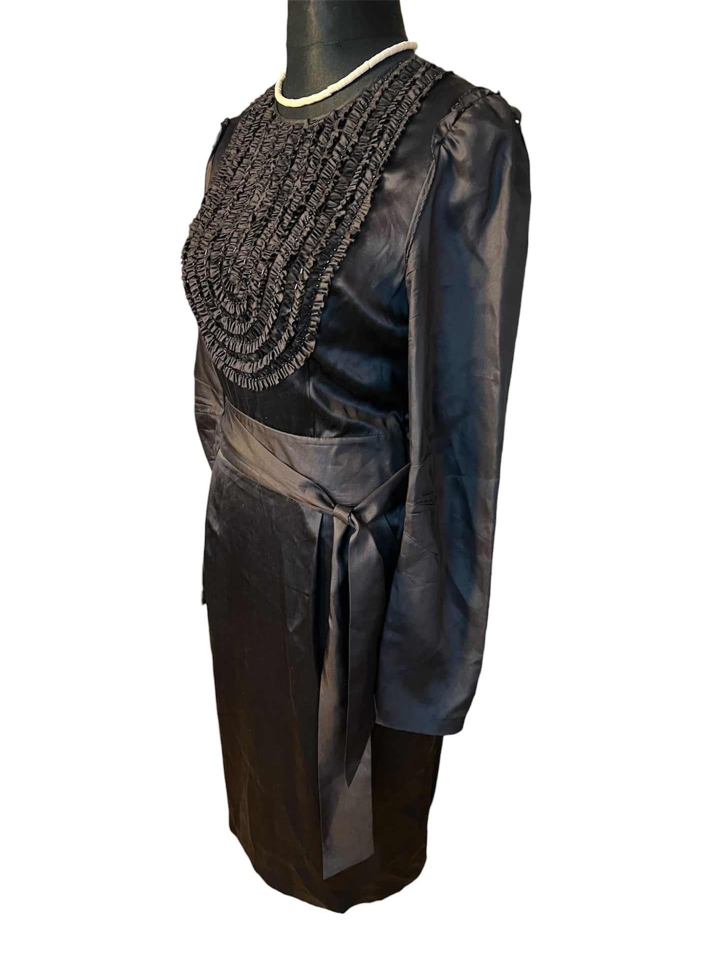 Vintage Kleid By Malene Birger Gr. 38 Elinoa 100 % Seide Schwarz Perlen Knöpfe Taillengürtel