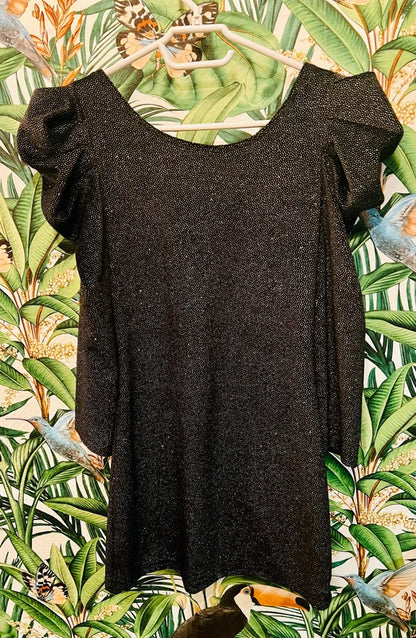 Vintage Y2K Mini Kleid Sweewë – Schwarz, samtartig, Glitzer, Gr. S 36 2000s