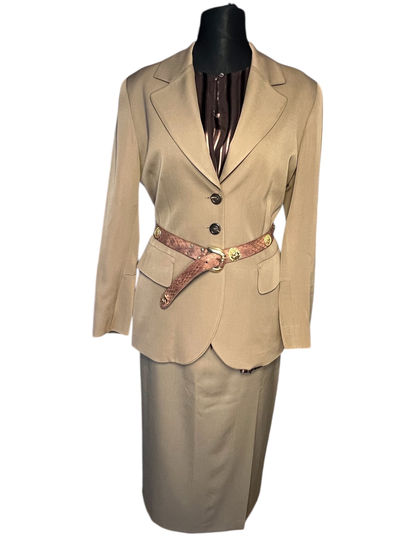 Strenesse Kostüm Damen Gr. 38 – 100% Schurwolle – Eleganter Blazer & Rock – Beige – Business Chic