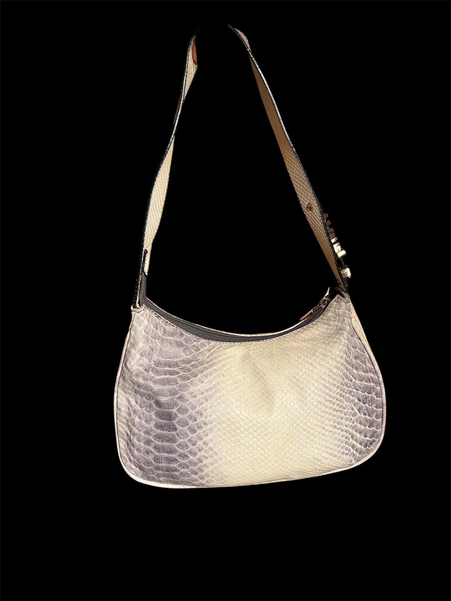 B. Cavalli Vintage Handtasche Weiß/Grau – Leder mit Schlangenstruktur, Metalllogo