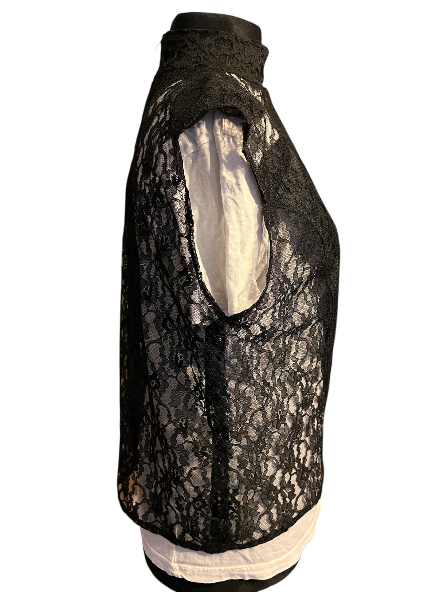 True Vintage 80s Spitzentop Schwarz Transparent | High Neck | Handmade Unikat Gr. 38