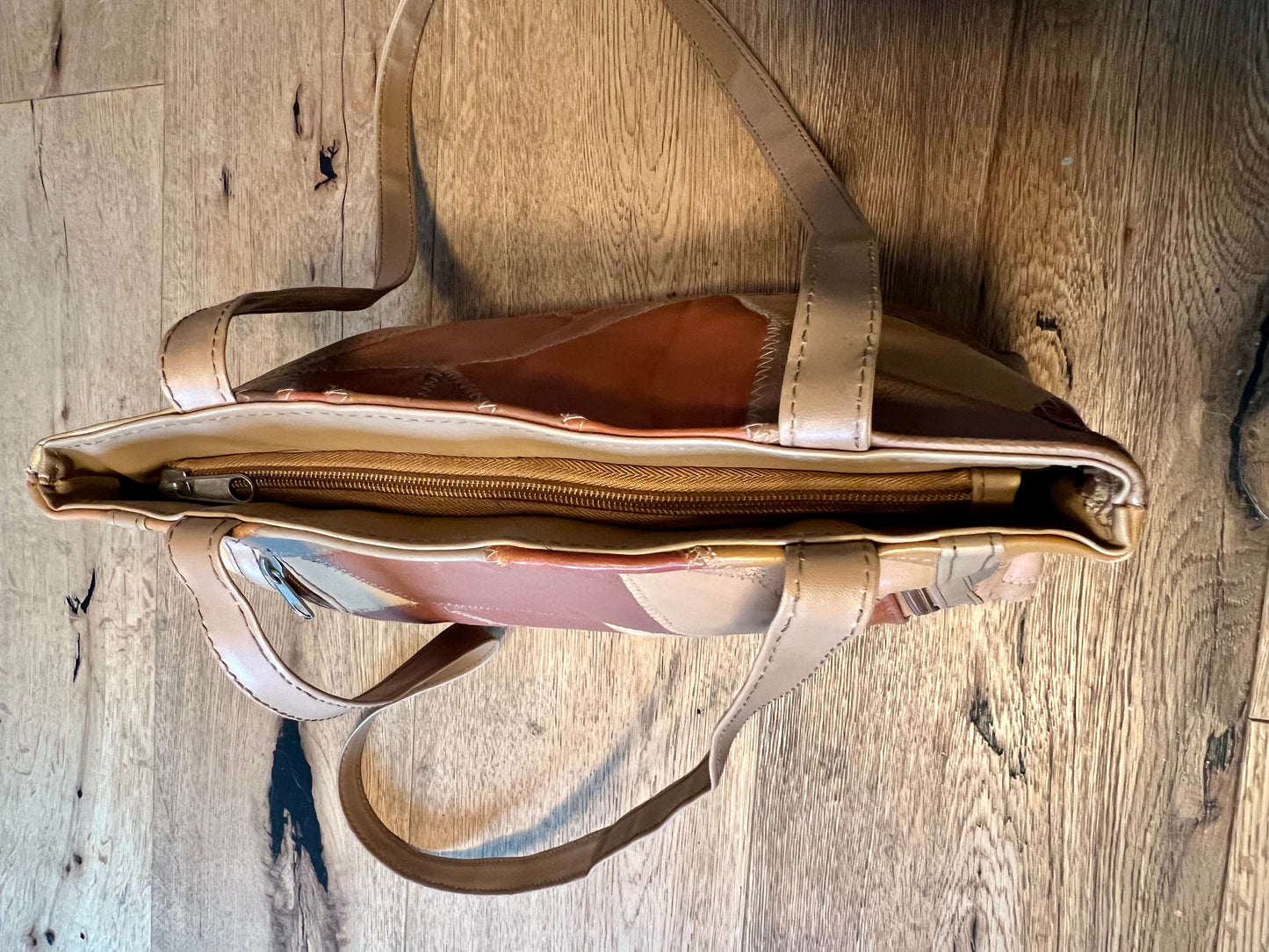 Vintage y2k Patchwork Tasche Braun/Beige – Stefano – Schultertasche – 31×21 cm