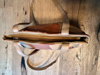 Vintage y2k Patchwork Tasche Braun/Beige – Stefano – Schultertasche – 31×21 cm