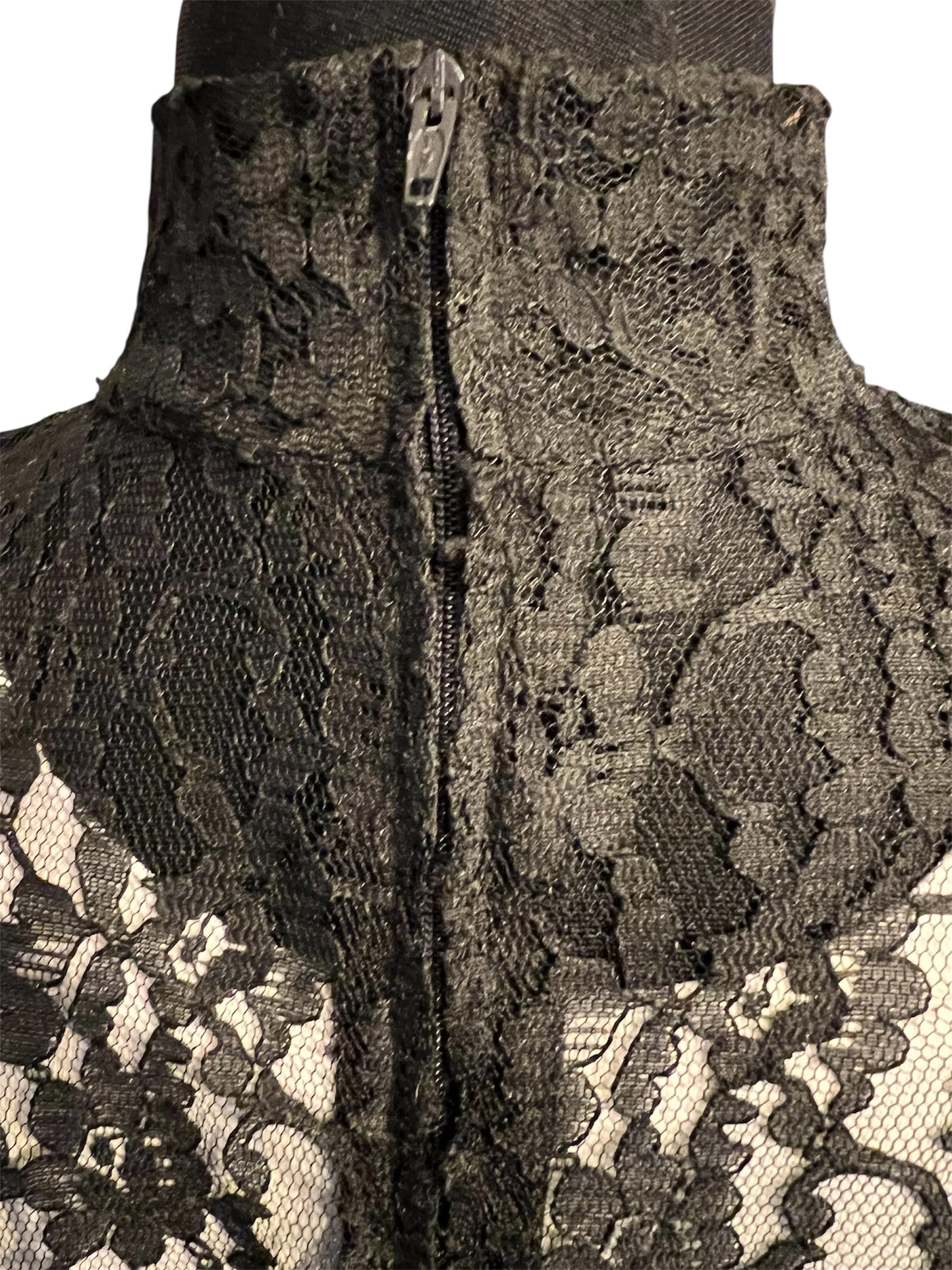 True Vintage 80s Spitzentop Schwarz Transparent | High Neck | Handmade Unikat Gr. 38