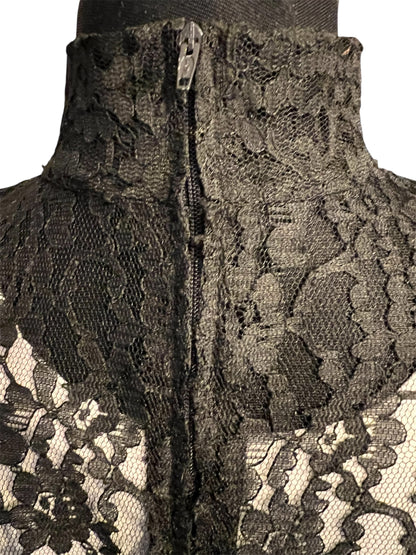 True Vintage 80s Spitzentop Schwarz Transparent | High Neck | Handmade Unikat Gr. 38