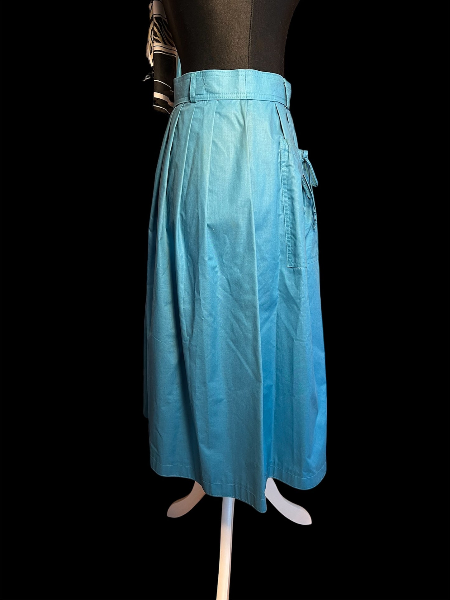Vintage 90s Rock Petrol ALinie Falten Schleifen Lodenfrey Baumwolle Gr 38 / 40 High Waist