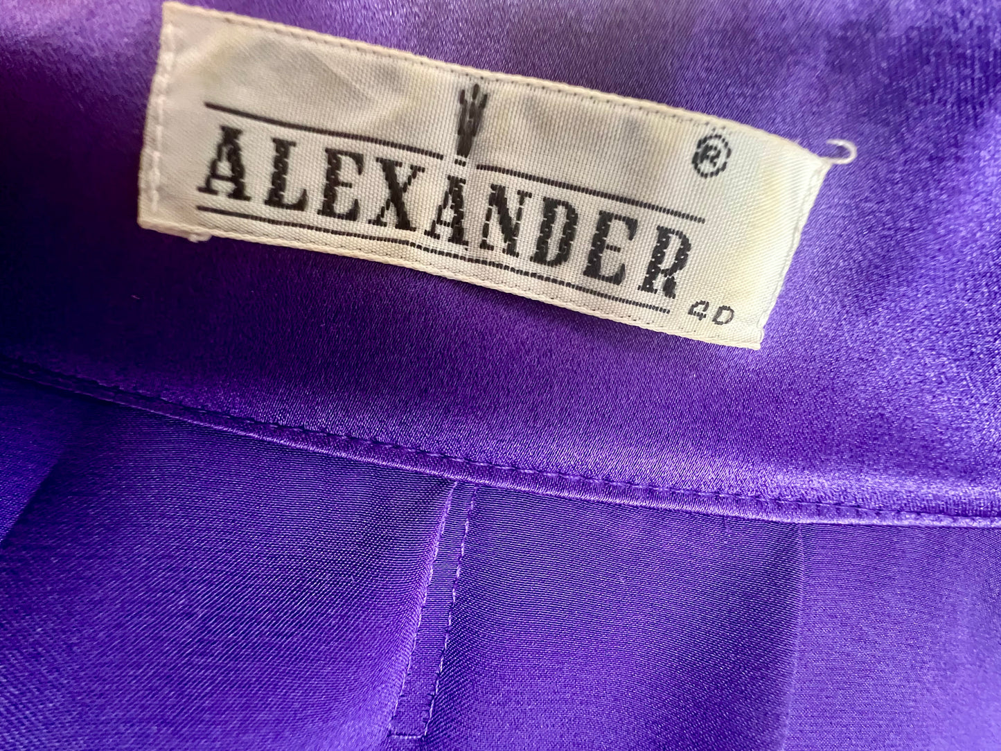 Statement Vintage Bluse 40 M Lila Satin | 80s/90s Dark Fashion Alexander
