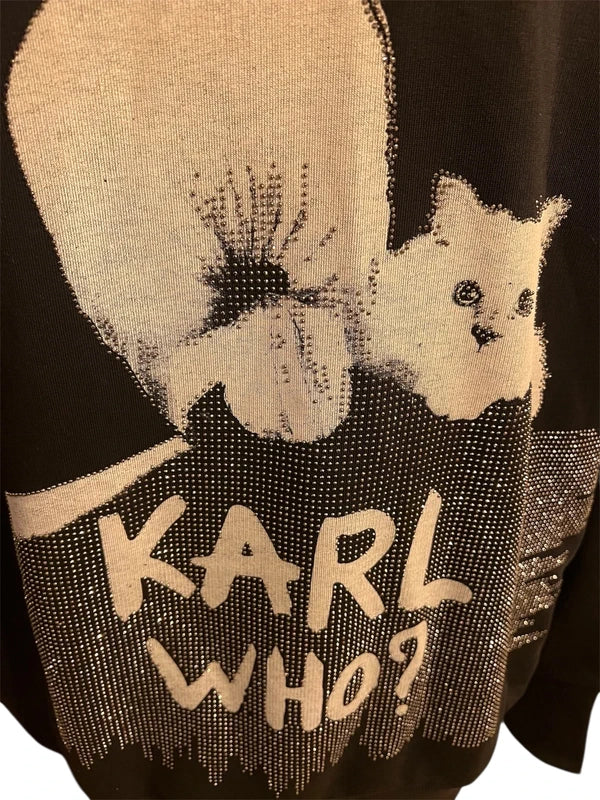 Rose Hoodie „Karl Who?“ Schwarzer Glitzer Sweatpullover Karl Motiv, M Oversized Fit