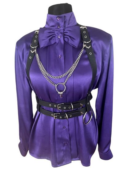 Statement Vintage Bluse 40 M Lila Satin | 80s/90s Dark Fashion Alexander