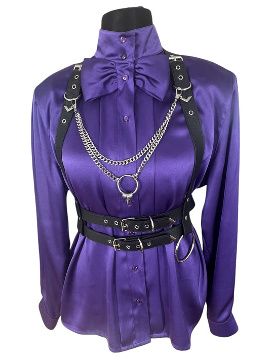 Statement Vintage Bluse 40 M Lila Satin | 80s/90s Dark Fashion Alexander
