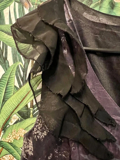 Y2K Vintage Kleid Best Time Gr. 36 | Kurz & luftig | Volants Schwarz Lila Beere S