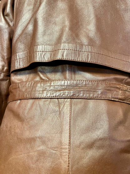 Vintage Ledermantel Cognac Braun Lang | Echtleder Mantel mit Gürtel | Gr. 40 - 42 / M 48 | 90s Retro Trench Mantel Unisex