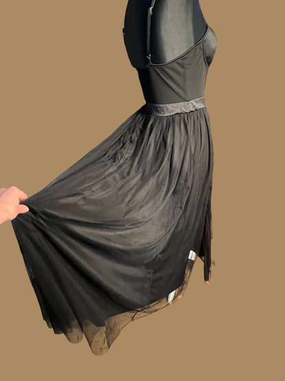 Sara's Choice: Abendkleid – Korsage Träger MaxiKleid figurbetont Mesh schwarz  | Gr  L 40 42 | Dark Alternative