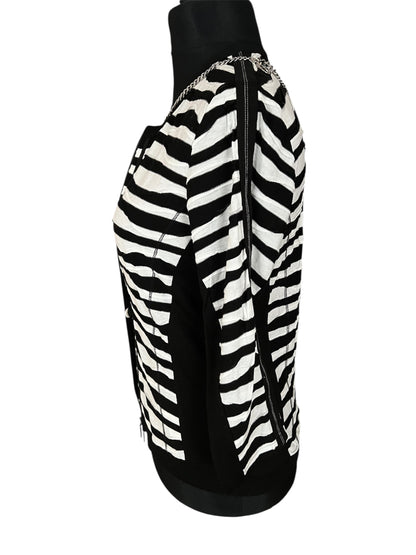 Vintage Gerry Weber Strickjacke | 90s Zebra Struktur Muster | 2-Wege Reißverschluss | Gr. 38 M