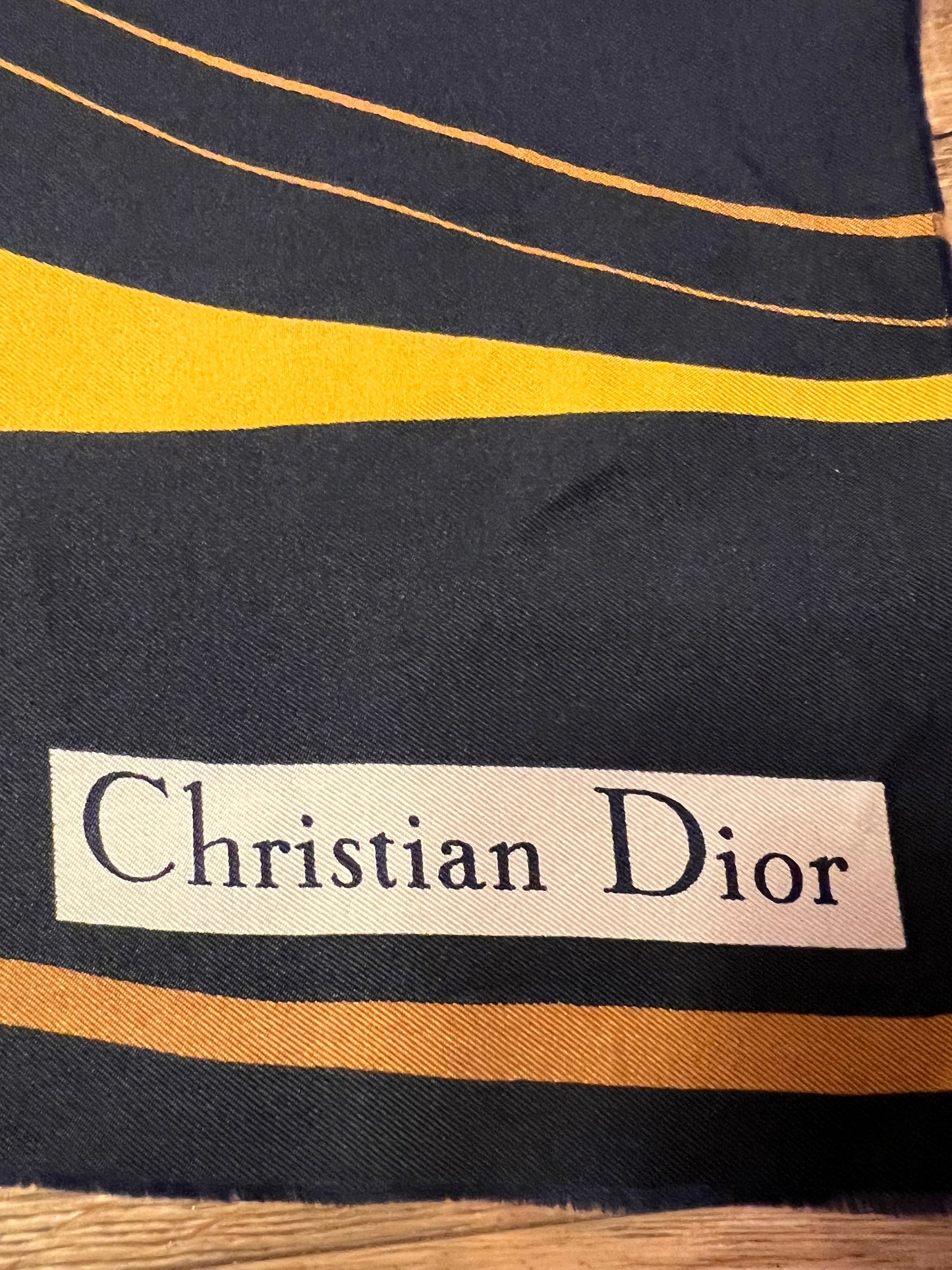 Christian Dior Vintage Seidentuch 60er Jahre – Abstract Print Blau & Gelb – 76×76 cm Rare