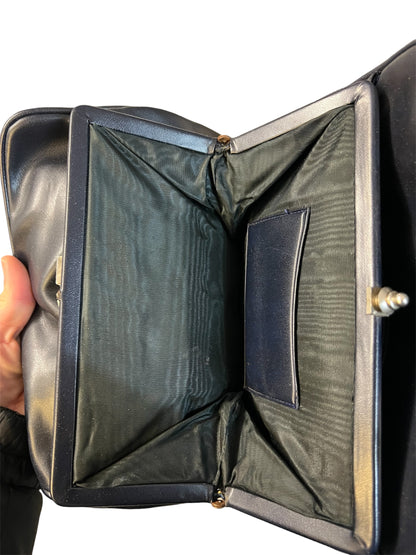 Vintage Handtasche blau silber | 70er 80er | Klickverschluss | 3 Fächer | elegant & geräumig