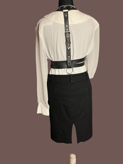 Vintage Bluse Ivory Weiß | Transparent Ärmel | Statement Kragen | Zierdetails | 80s / 90s Chic | Gr. 40