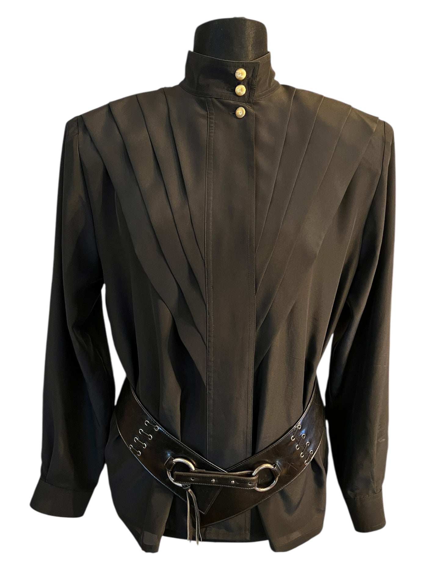 Vintage Alexander Bluse Gr. 40 80er | Schwarz | High Neck | Dark Fashion Statement