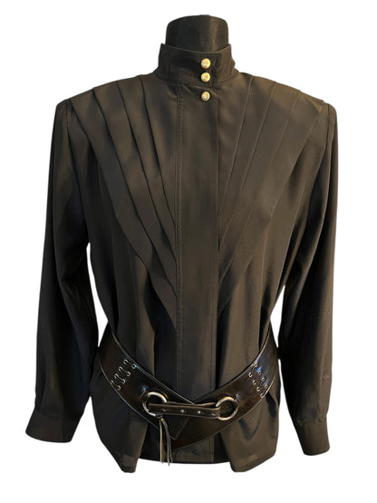 Vintage Alexander Bluse Gr. 40 80er | Schwarz | High Neck | Dark Fashion Statement