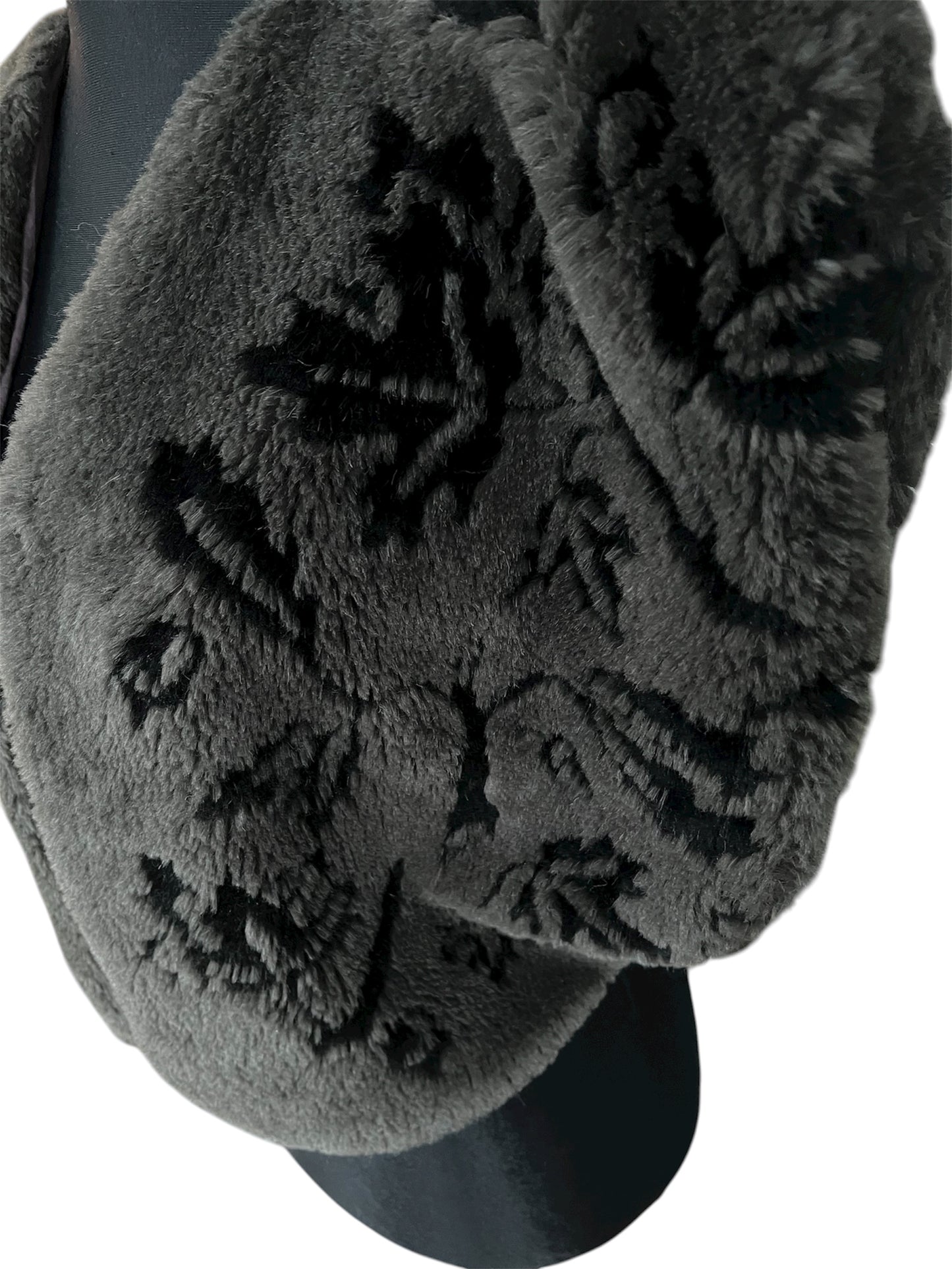 Vintage Kunstfell Weste Made in France – Dunkelgrau Schwarz Muster Bolero Oversized 38–42