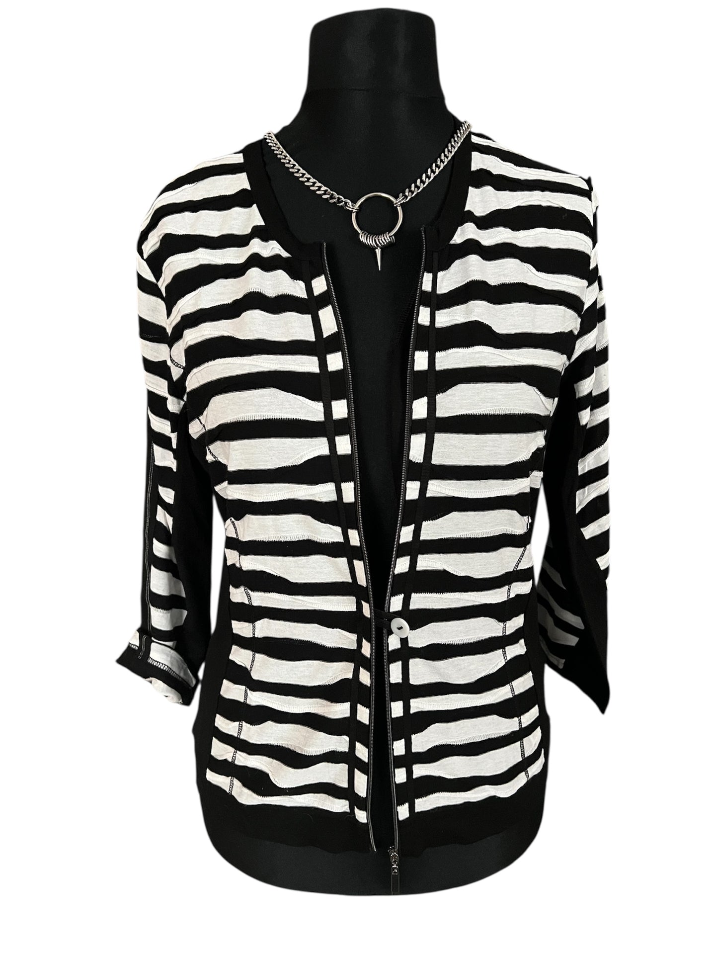 Vintage Gerry Weber Strickjacke | 90s Zebra Struktur Muster | 2-Wege Reißverschluss | Gr. 38 M