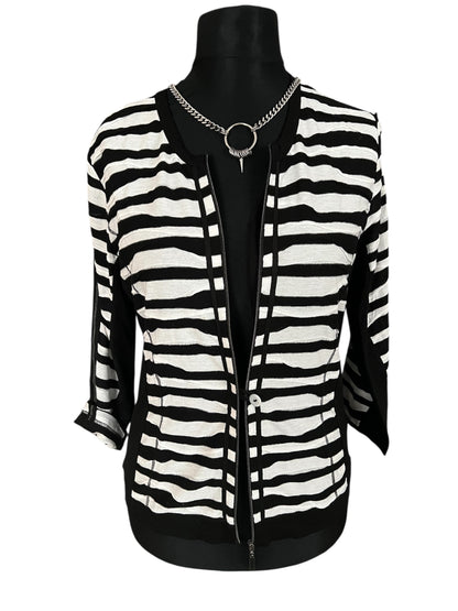 Vintage Gerry Weber Strickjacke | 90s Zebra Struktur Muster | 2-Wege Reißverschluss | Gr. 38 M