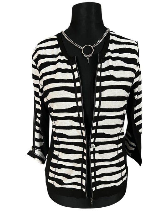 Vintage Gerry Weber Strickjacke | 90s Zebra Struktur Muster | 2-Wege Reißverschluss | Gr. 38 M