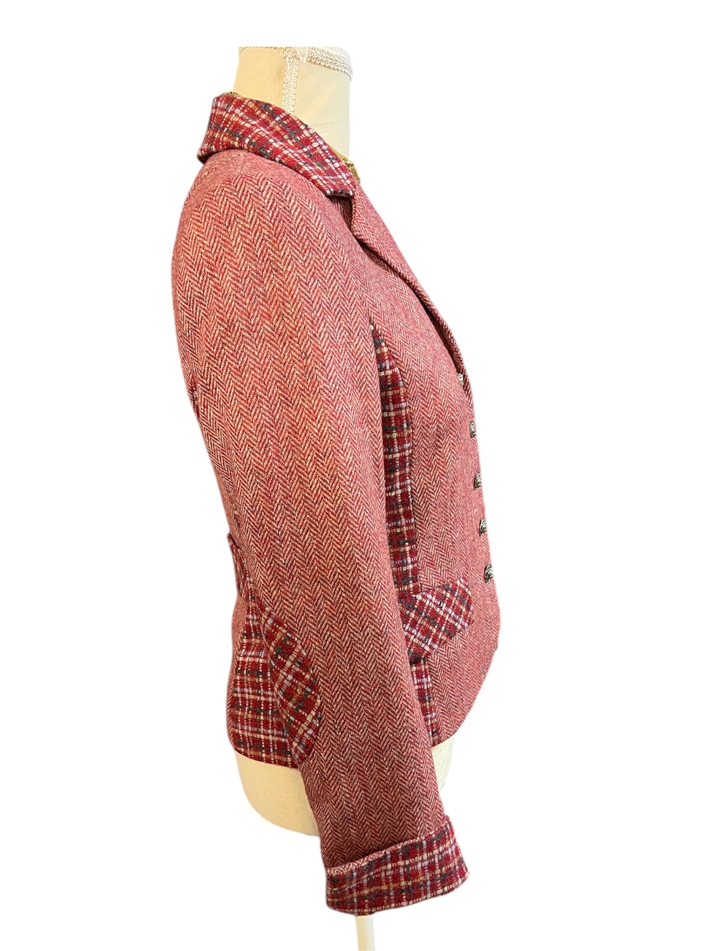 Madeleine Vintage Blazer Gr. 34 | 100% Wolle | Fischgrät | Old Money Preppy | Löwenknöpfe