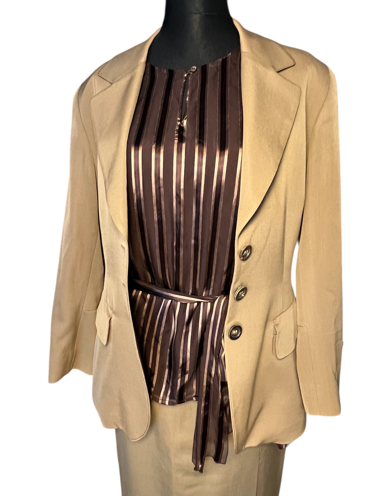 Strenesse Kostüm Damen Gr. 38 – 100% Schurwolle – Eleganter Blazer & Rock – Beige – Business Chic