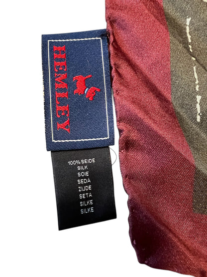 Vintage Hemley Seidentuch dunkelblau gold rot Muster Steigbügel Equestrian 75x75 Seide 90s