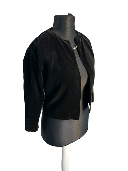 Sara's Choice: Vintage Bolero Blazer Cropped Samt schwarz | Gr. 40 | Dark Alternative