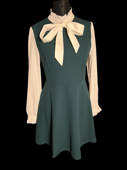 Sara's Choice: Allegra K.– Blusenkleid Kleid Schleife grün weiss | Gr. M 38 40 | Dark Alternative