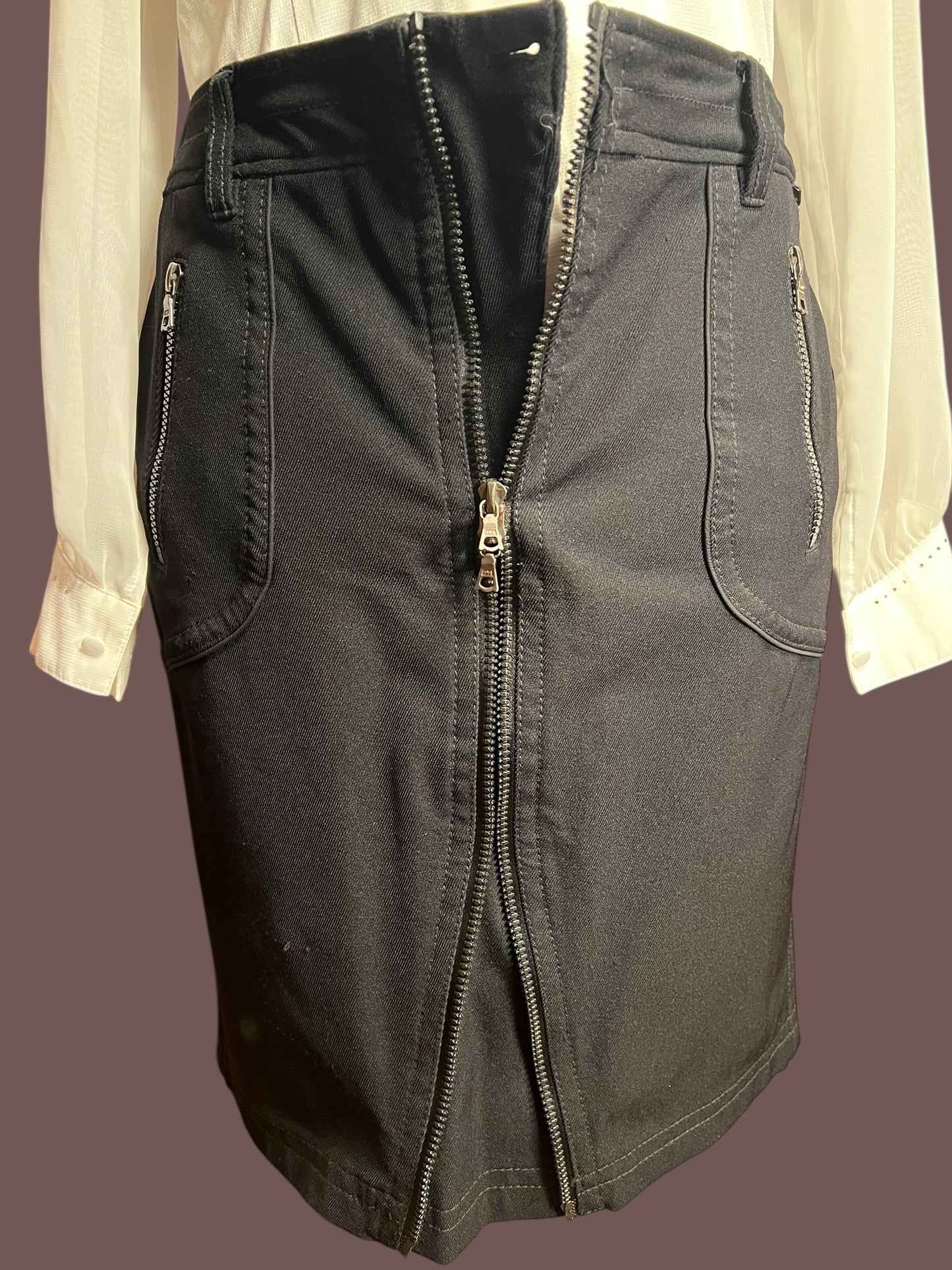 Marc Cain Sports Midi Rock Schwarz | N4 / Gr 40 42 l Figurbetont | 2-Wege-Reißverschluss | Stretch