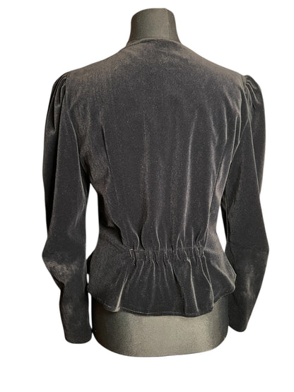 Vintage Samt Blazer 80s Power Shoulder schwarz – Statement Puffärmel – Dorette – Gr. 38–42