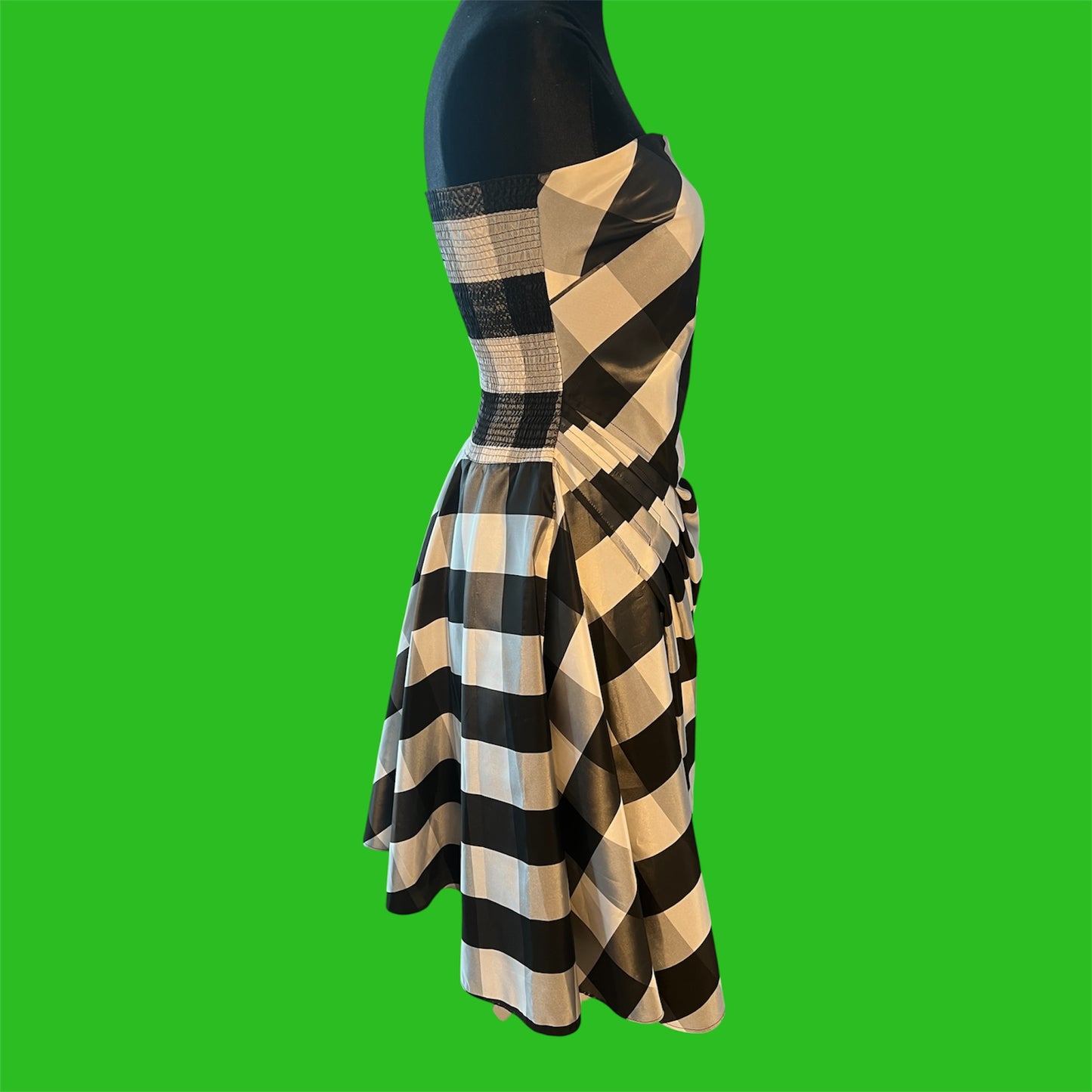 Eve Ning Partykleid Gr. M 38 Schwarz Weiß Kariert Off Shoulder A-Linie Y2K
