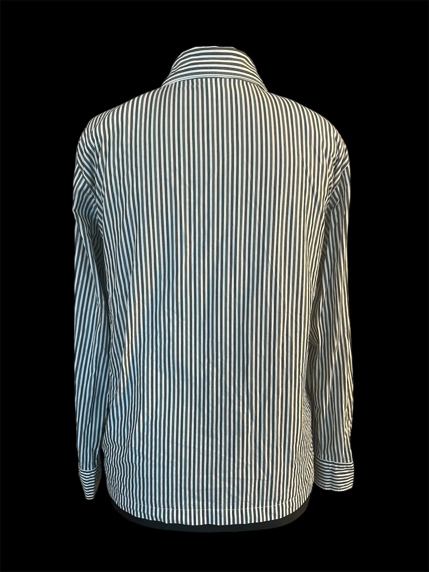 Vintage Tru Bluse Gr. 40 – Weiß mit grünen Streifen | Goldknöpfe | 90s Chic